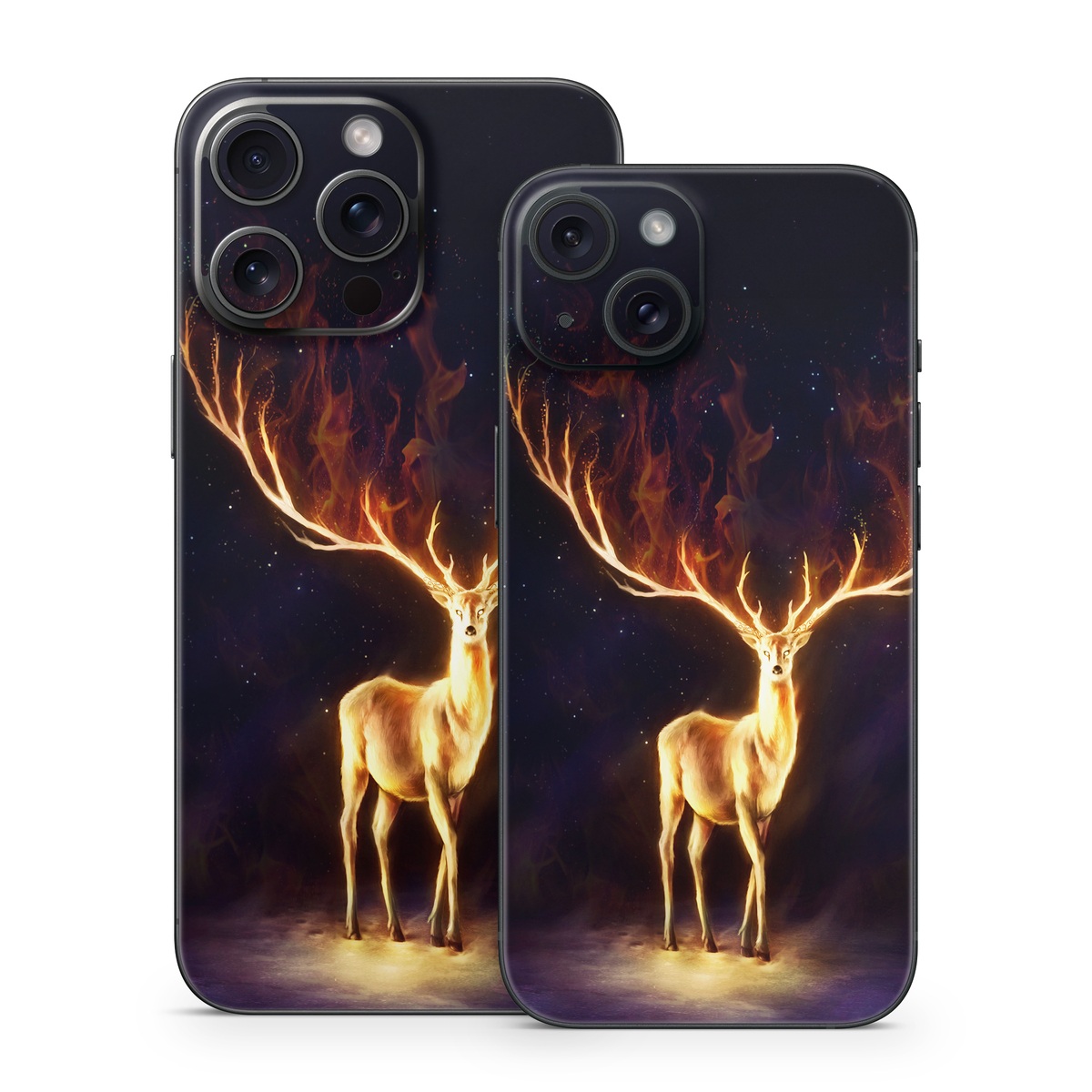 iPhone 15 Series Skin design of Plant, Tree, Organism, Entertainment, Fawn, Art, Heat, Performing arts, Landscape, Sky, with black, yellow, red, orange, purple colors