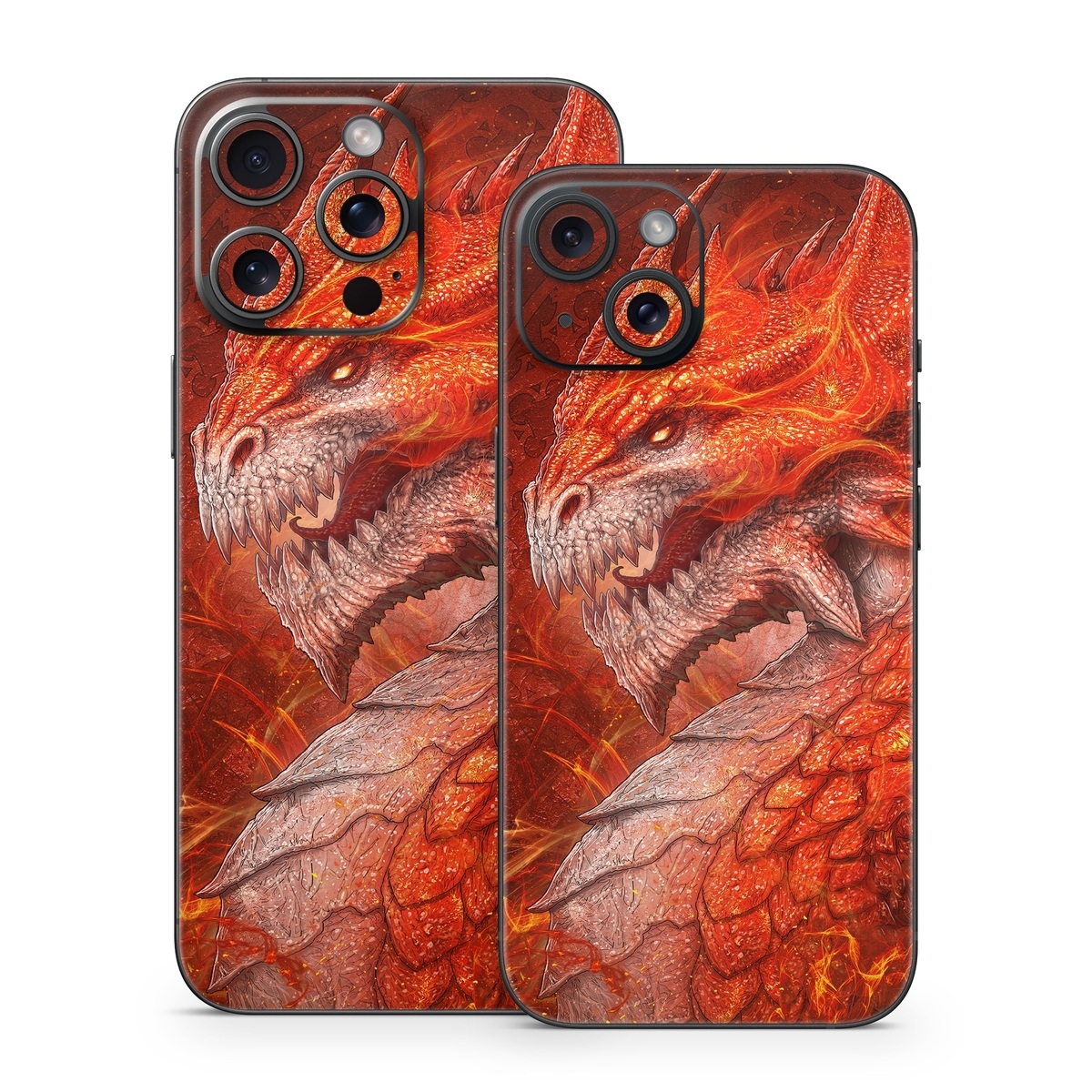 iPhone 15 Series Skin design of Fictional character, Cg artwork, Illustration, Art, Demon, Geological phenomenon, Mythical creature, Dragon, Cryptid, with red, orange, yellow colors