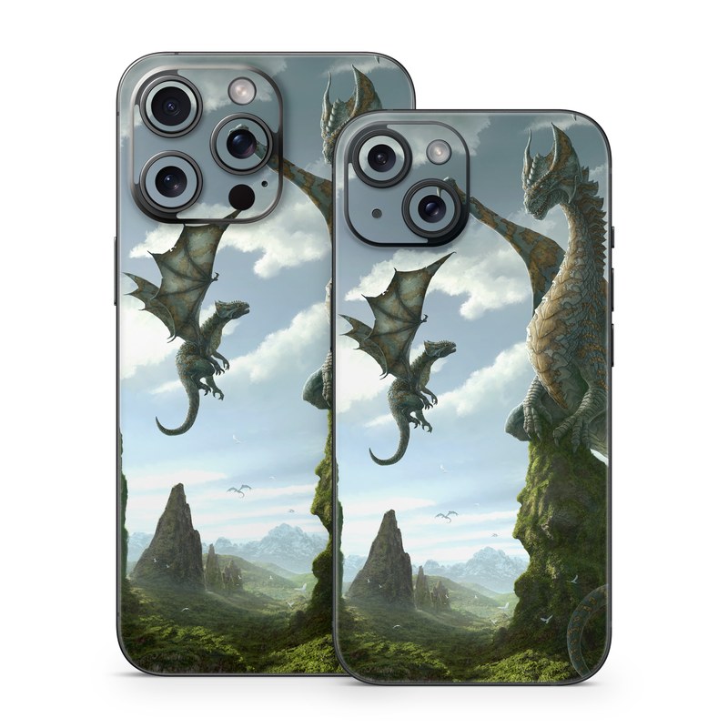 iPhone 15 Series Skin design of Dragon, Cg artwork, Fictional character, Mythical creature, Mythology, Extinction, Cryptid, Illustration, Games, Massively multiplayer online role-playing game, with black, gray, blue, white, purple colors