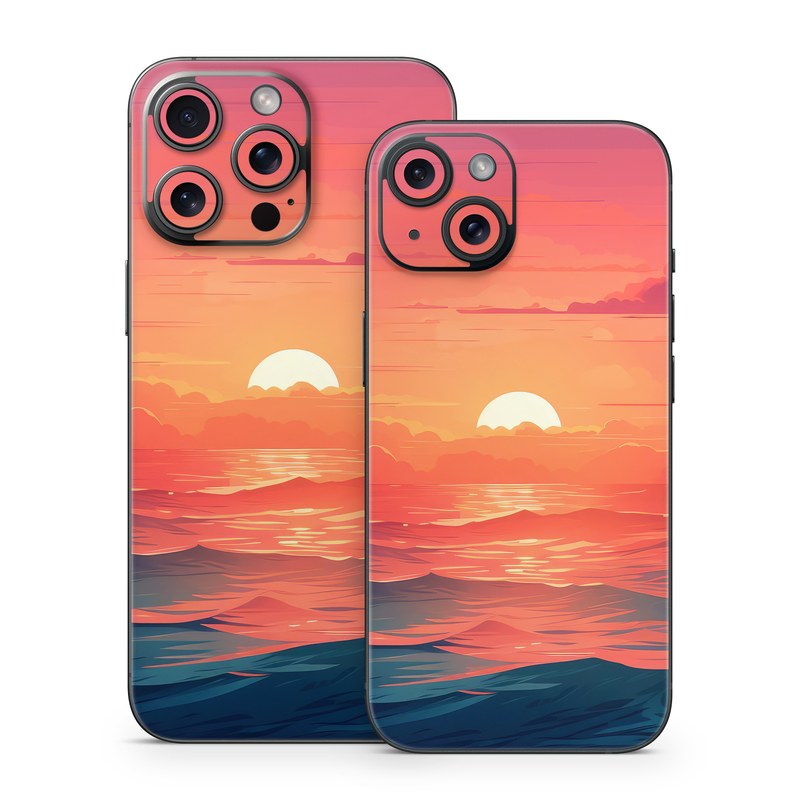 iPhone 15 Series Skin design of Cloud, Sky, Atmosphere, Daytime, Afterglow, Ecoregion, Nature, Dusk, Water, Orange, with blue, red, yellow, orange, pink, black, purple colors