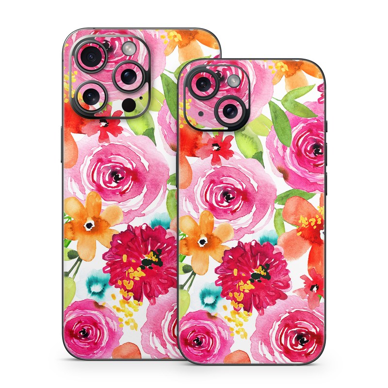iPhone 15 Series Skin design of Flower, Cut flowers, Floral design, Plant, Pink, Bouquet, Petal, Flower Arranging, Artificial flower, Clip art, with pink, red, green, orange, yellow, blue, white colors