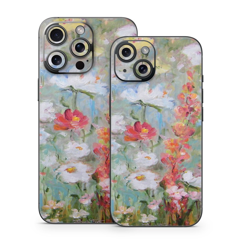 iPhone 15 Series Skin design of Flower, Painting, Watercolor paint, Plant, Modern art, Wildflower, Botany, Meadow, Acrylic paint, Flowering plant, with gray, black, green, red, blue colors