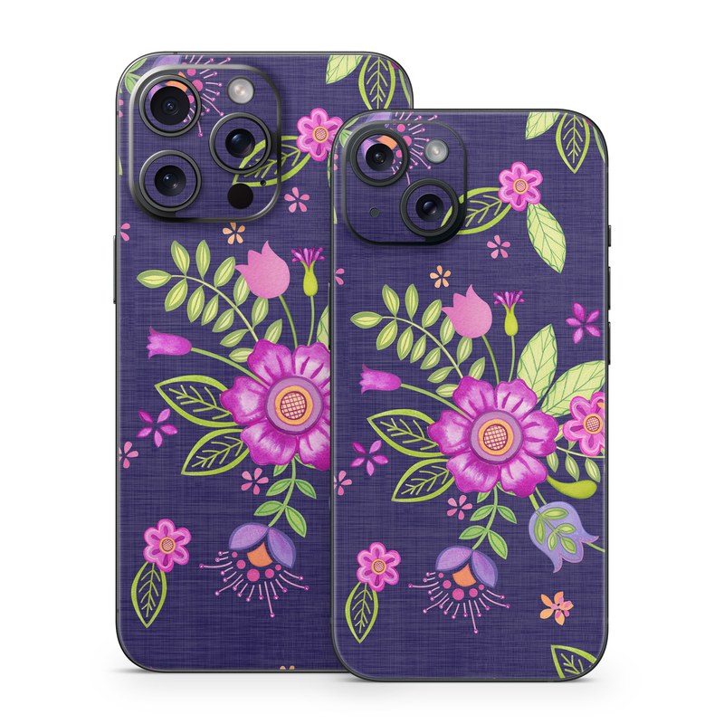 iPhone 15 Series Skin design of Pink, Pattern, Magenta, Purple, Violet, Floral design, Lilac, Textile, Visual arts, Pedicel, with black, gray, purple, green, blue colors