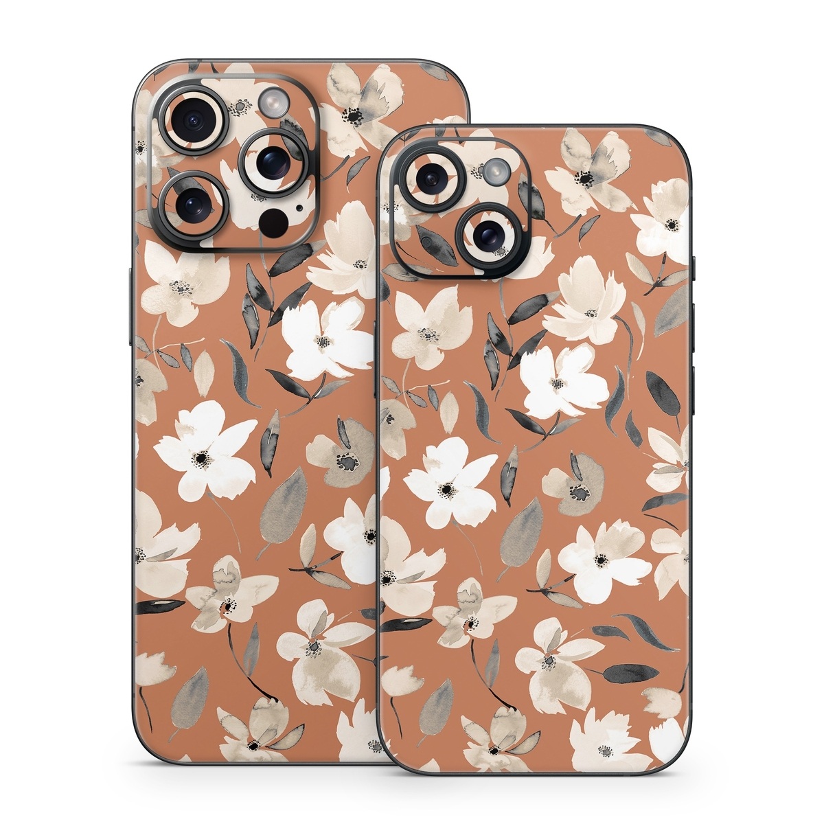 iPhone 15 Series Skin design of Flower, Plant, Textile, Botany, Petal, Gesture, Line, Font, Groundcover, Art, with brown, white, gray, black colors