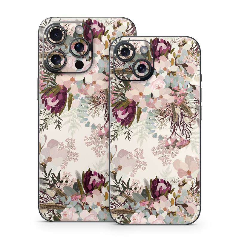 iPhone 15 Series Skin design of Pink, Pattern, Lilac, Flower, Plant, Petal, Floral design, Textile, Design, Blossom, with white, red, pink, blue, brown colors
