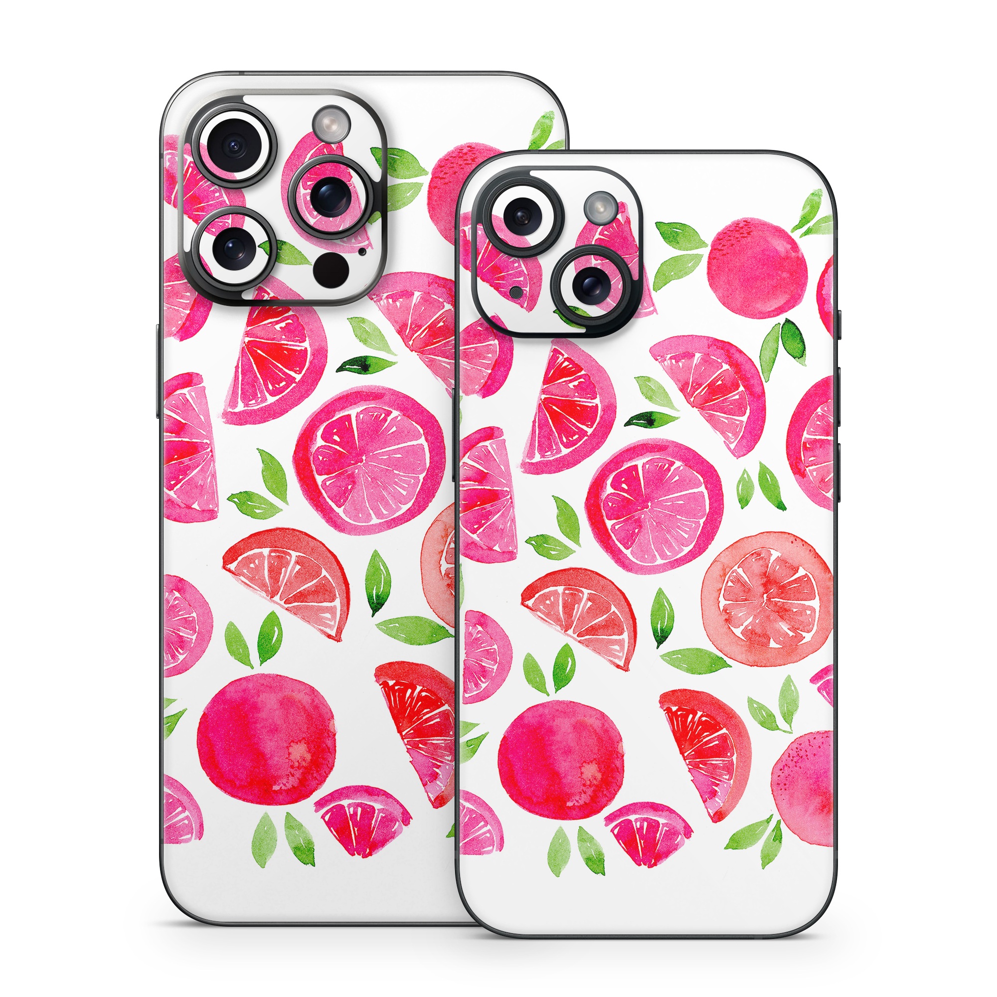 iPhone 15 Series Skin design of Food, Plant, Fruit, Botany, Natural foods, Seedless fruit, Ingredient, Red, Font, Citrus, with pink, green, red, white colors
