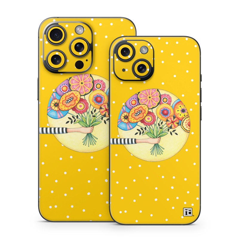 iPhone 15 Series Skin design of Circle, Illustration, Clip art, Plant, with orange, yellow, pink, gray, green, black colors