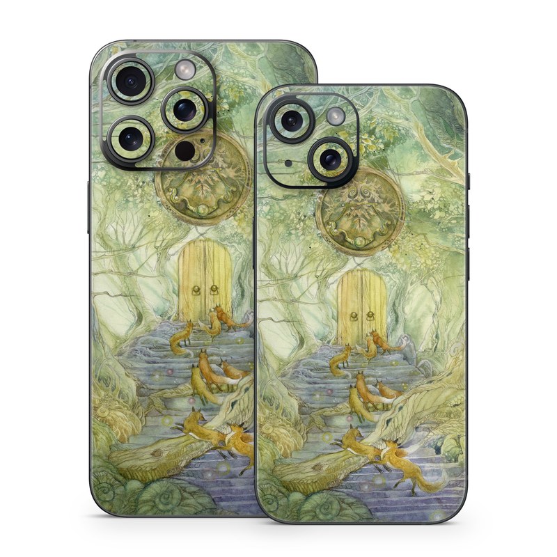 iPhone 15 Series Skin design of Painting, Art, Mythology, Visual arts, Watercolor paint, Organism, Fictional character, Modern art, Landscape, Acrylic paint, with green, brown, red, yellow, blue, purple colors