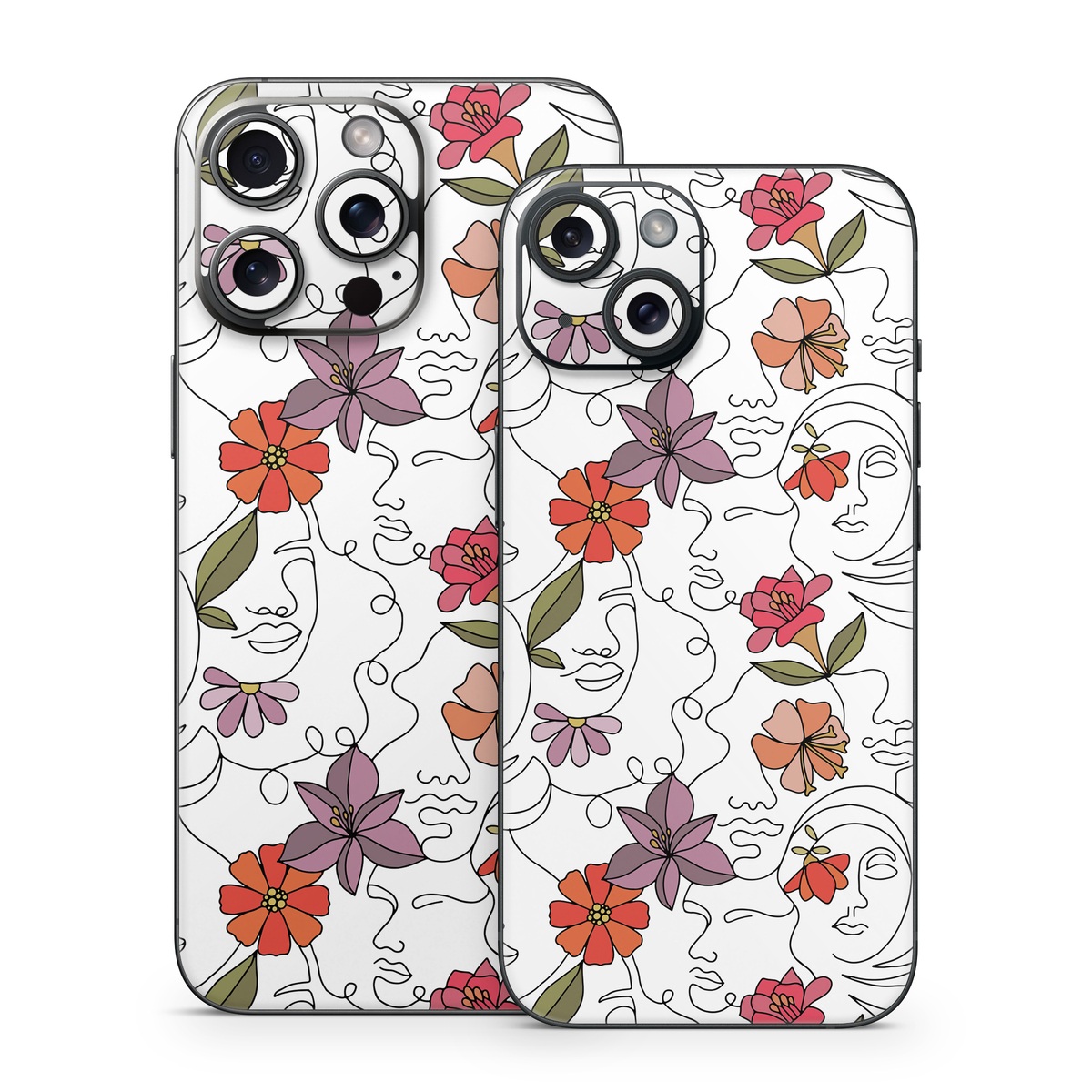 iPhone 15 Series Skin design of Flower, Plant, White, Product, Petal, Branch, Rectangle, Botany, Textile, Creative arts, with white, red, purple, green, orange colors