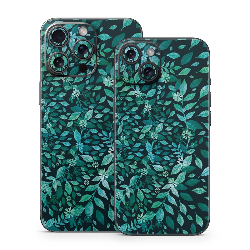 iPhone 15 Series Skin design of Green, Aqua, Organism, Turquoise, Natural environment, Teal, Marine biology, Water, Leaf, Plant, with black, green, white colors