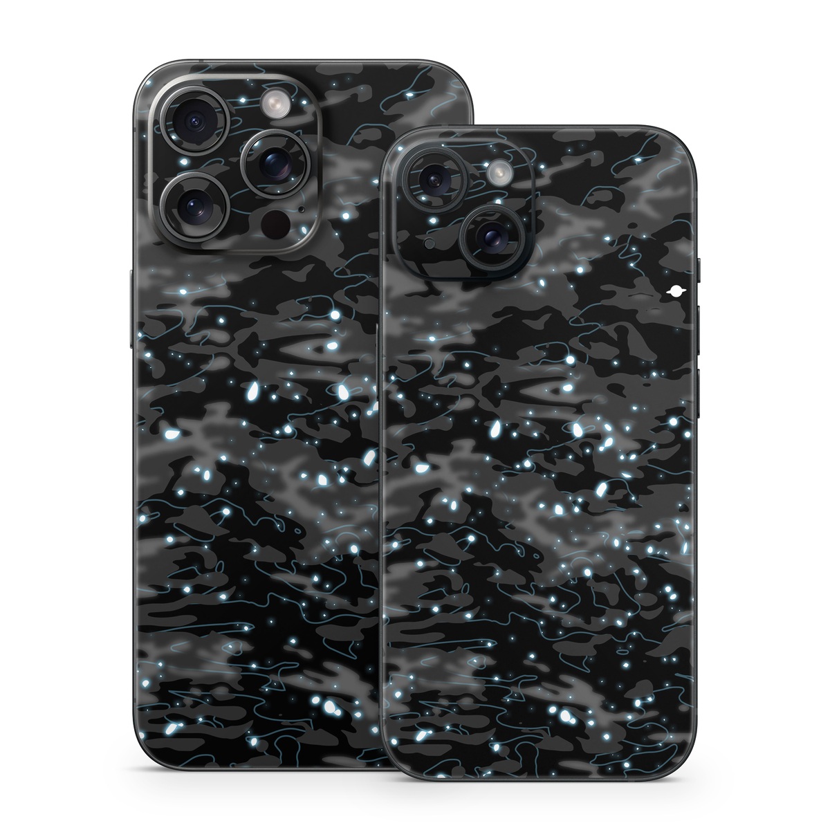 iPhone 15 Series Skin design of Black, Water, Space, Black-and-white, Granite, with blue, white, gray, blue colors