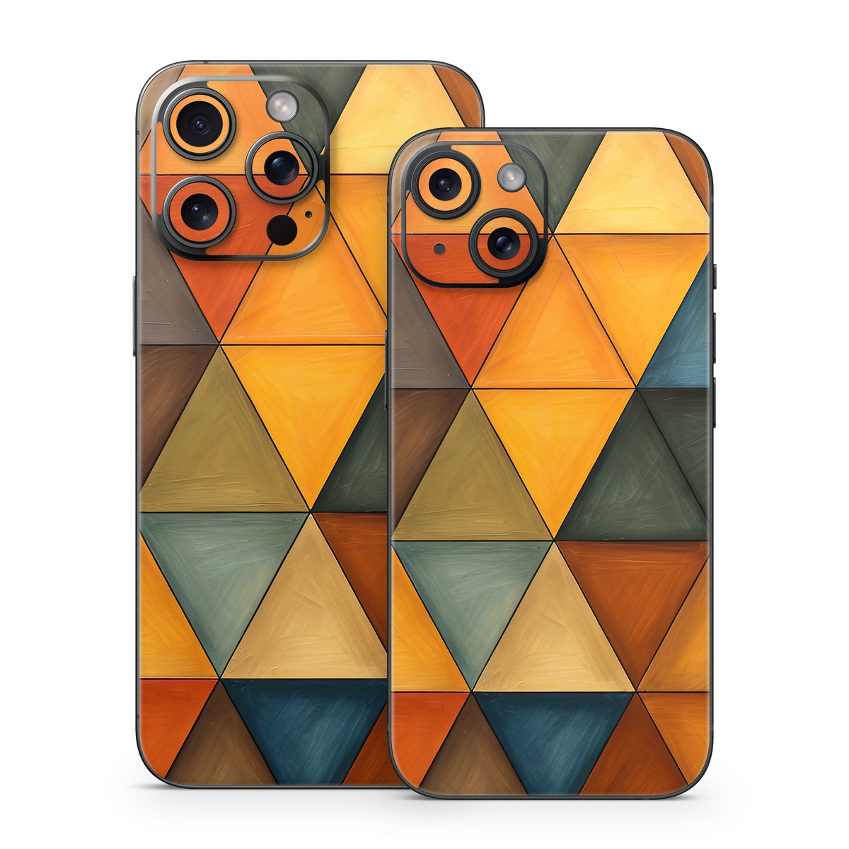 iPhone 15 Series Skin design of Brown, Colorfulness, Rectangle, Azure, Amber, Orange, Triangle, Art, Flooring, Line, with yellow, orange, red, black, blue, brown colors