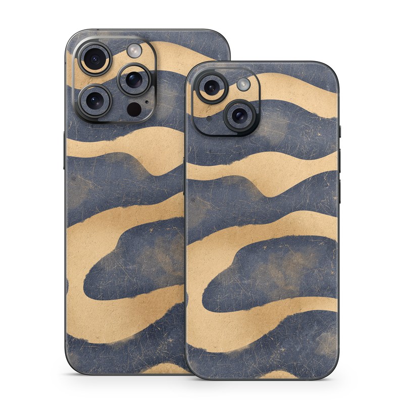 iPhone 15 Series Skin design of Art, Painting, Pattern, Font, Landscape, Dune, Illustration, Aeolian landform, Sand, Visual arts, with blue, brown colors