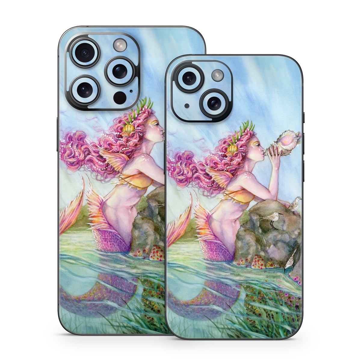 iPhone 15 Series Skin design of Cg artwork, Mythology, Illustration, Fictional character, Watercolor paint, Art, Painting, Plant, Mythical creature, with blue, pink, purple, green, gray colors