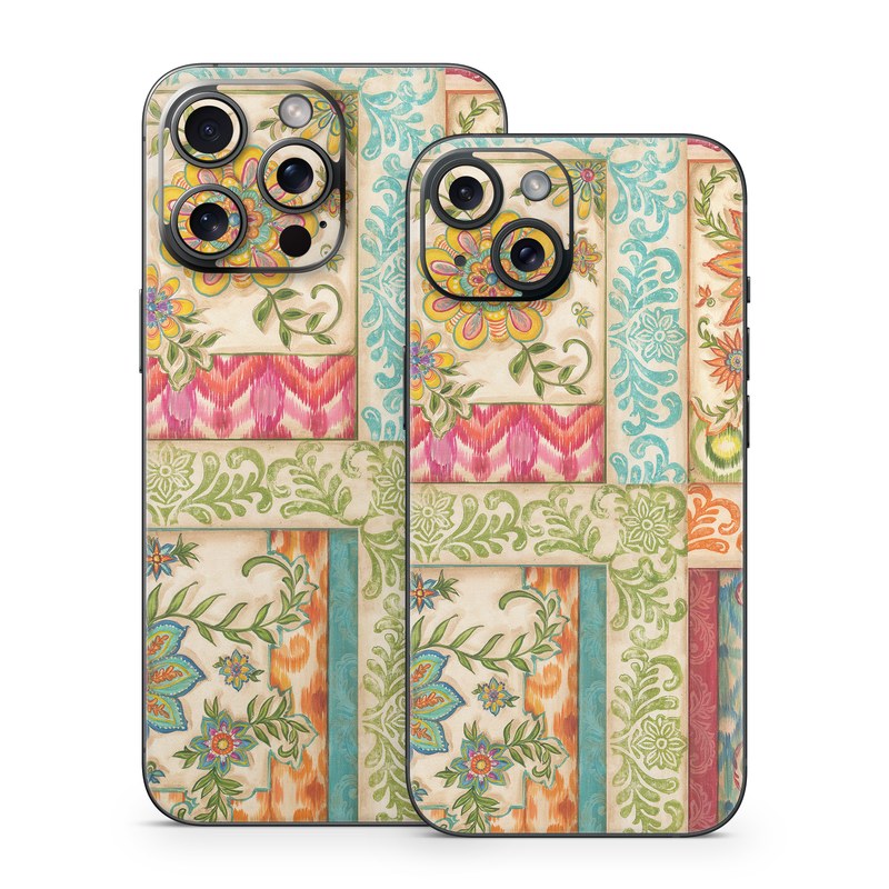 iPhone 15 Series Skin design of Flower, Rectangle, Plant, Botany, Textile, Aqua, Art, Pattern, Symmetry, Motif, with red, orange, green, blue, pink, yellow colors