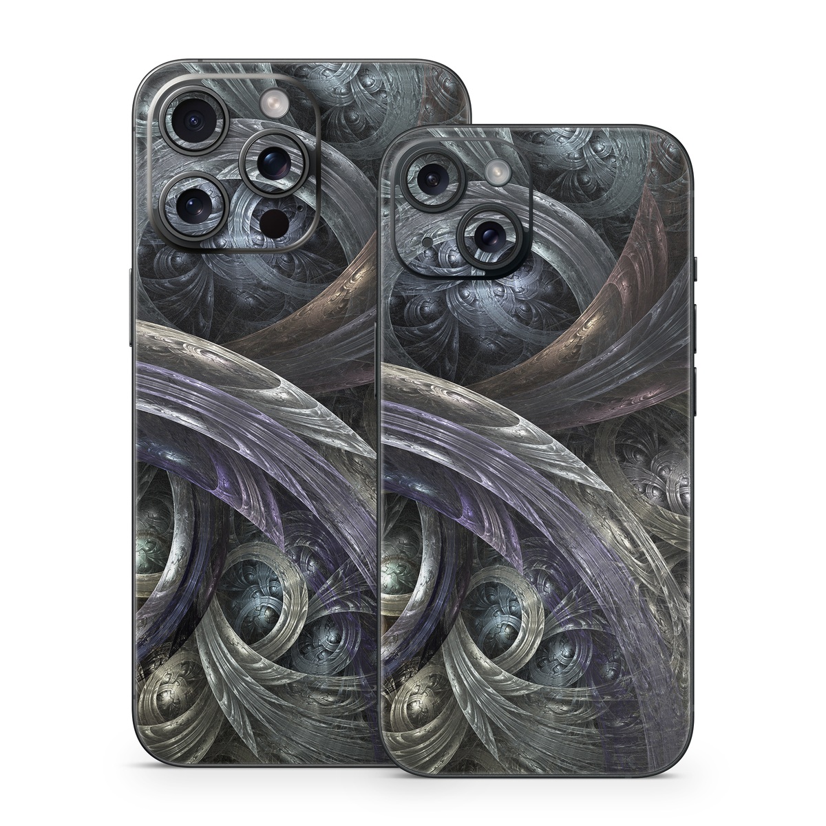 iPhone 15 Series Skin design of Fractal art, Graphic design, Art, Cg artwork, Darkness, Circle, Pattern, Illustration, Graphics, Metal, with black, gray, blue colors