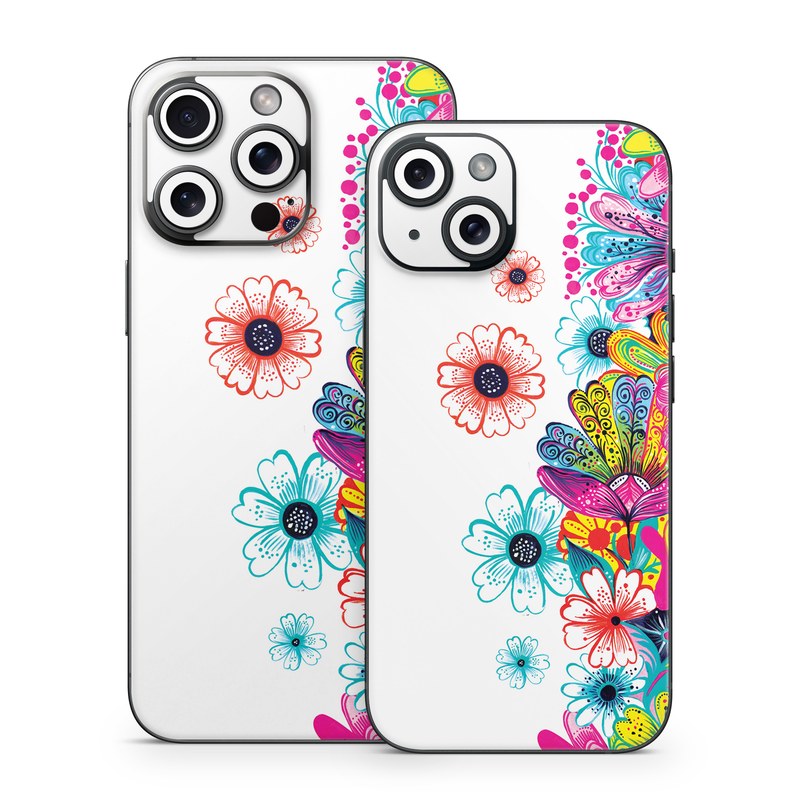 iPhone 15 Series Skin design of Pattern, Floral design, Design, Graphic design, Flower, Wildflower, Plant, Graphics, Clip art, Visual arts, with white, pink, blue, yellow, purple, red colors