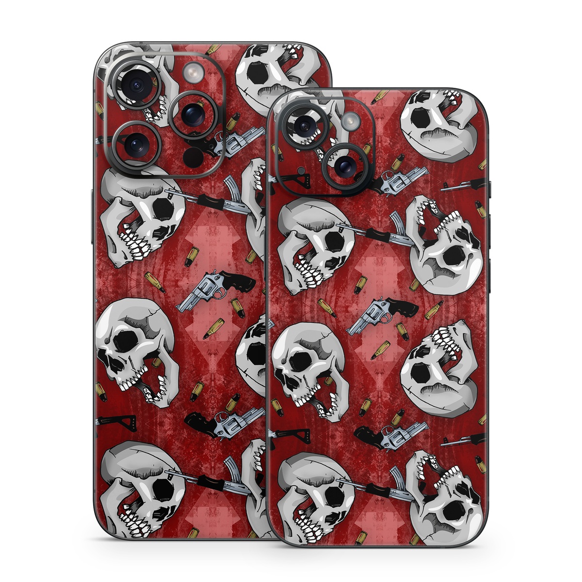 iPhone 15 Series Skin design of Skull, Red, Bone, Personal protective equipment, Skeleton, Mask, Font, Sports gear, Headgear, Pattern, with black, red, gray colors