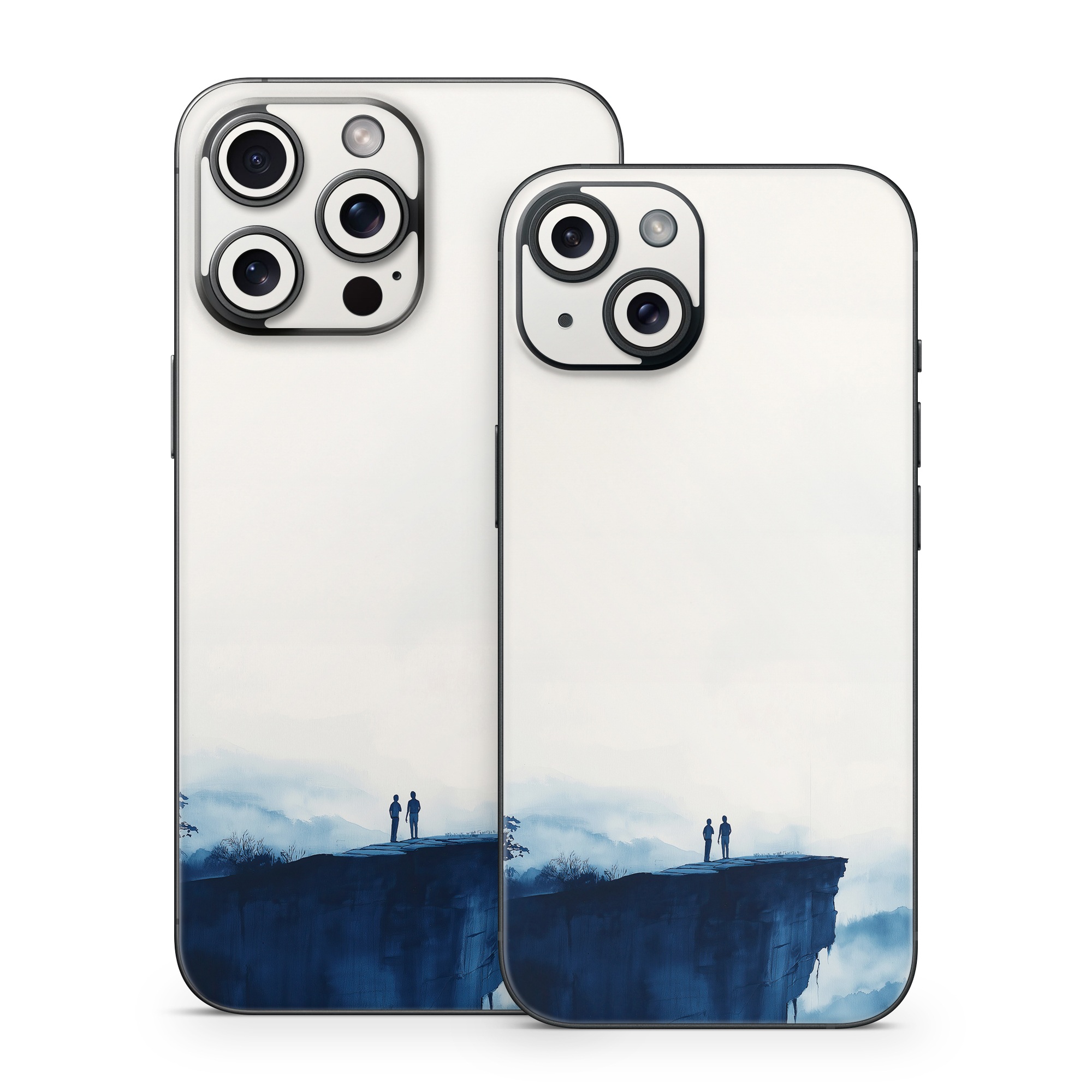iPhone 15 Series Skin design of Cloud, Water, Sky, Slope, Mountain, Terrain, People in nature, Horizon, Landscape, Calm, with black, blue, white, gray colors