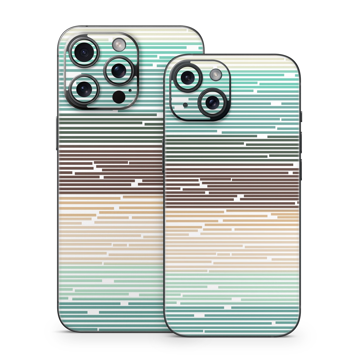 iPhone 15 Series Skin design of Line, Parallel, Pattern, with blue, brown, yellow, orange colors