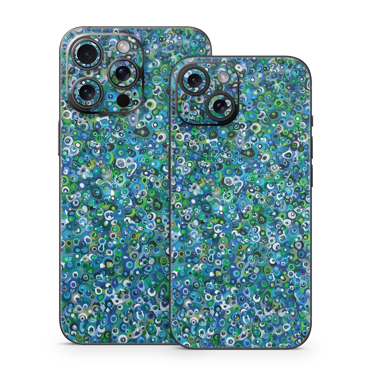 iPhone 15 Series Skin design of Blue, Plant, Glitter, with blue, green, white colors