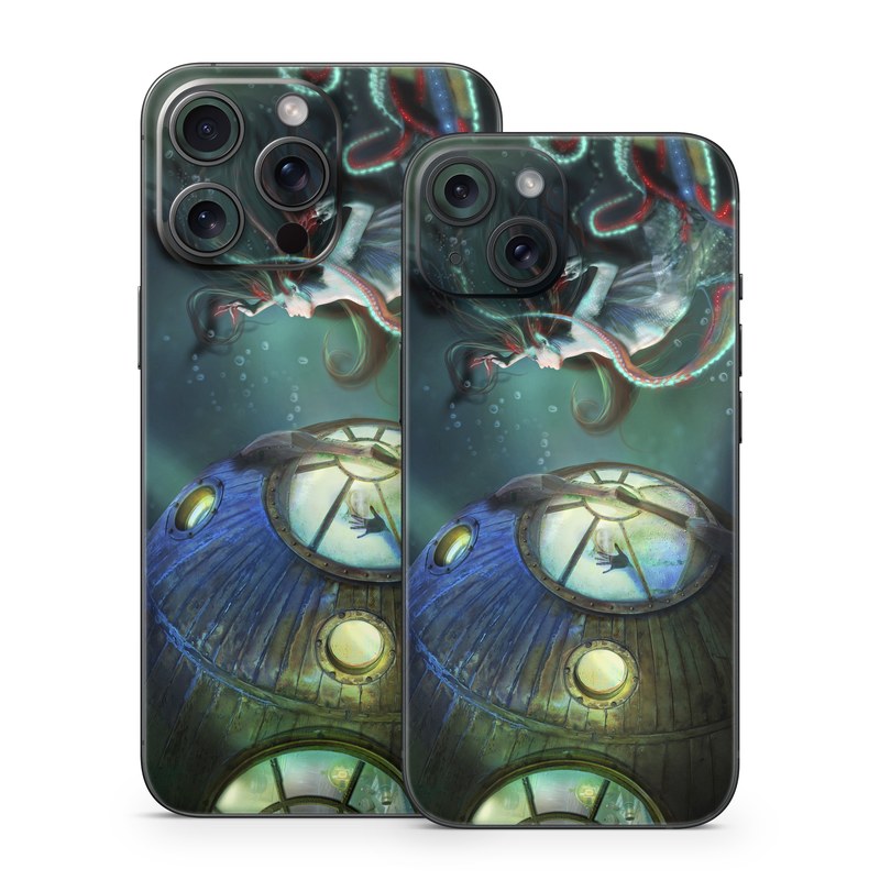 iPhone 15 Series Skin design of Cg artwork, Illustration, Art, Fictional character, Fiction, Space, Fractal art, Graphic design, Mythology, Graphics, with black, gray, blue, green colors