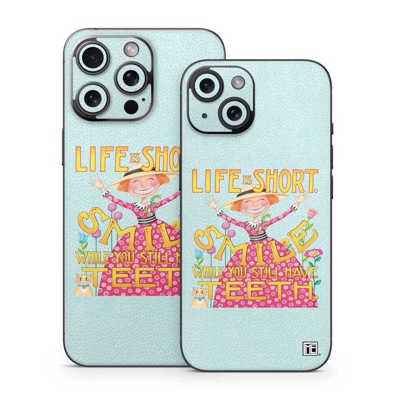 iPhone 15 Series Skin design of Text, Poster, Font, Illustration, Happy, Art, with blue, yellow, pink, green, orange, red, white, black colors