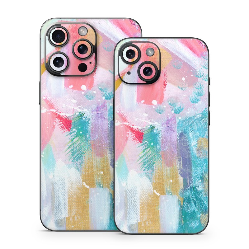 iPhone 15 Series Skin design of Colorfulness, Art paint, Paint, Pink, Creative arts, Art, Aqua, Magenta, Tints and shades, Font, with white, blue, pink, purple, green, yellow colors