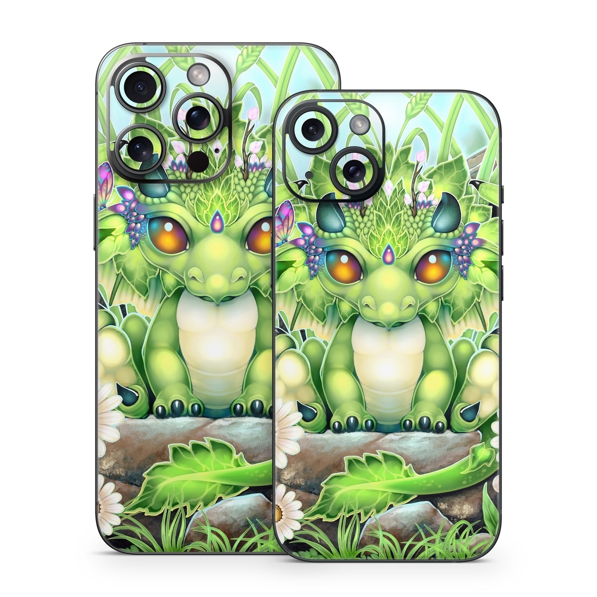 iPhone 15 Series Skin design of Plant, Green, Leaf, Natural environment, Flower, Terrestrial plant, Grass, Creative arts, People in nature, Art, with green, white, yellow, brown, blue colors