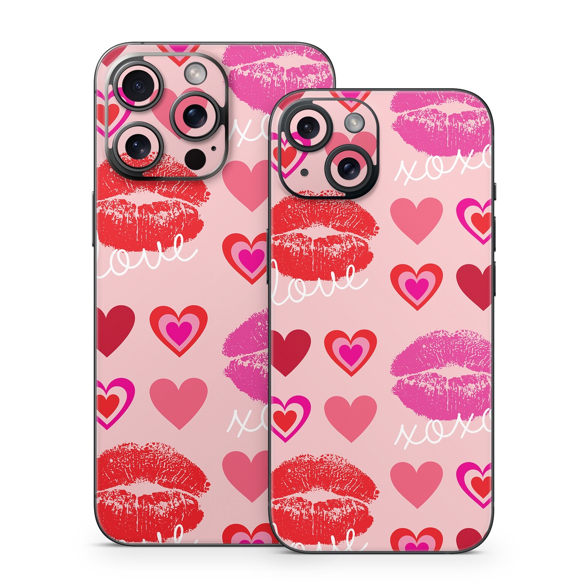 iPhone 15 Series Skin design of Organ, Pink, Red, Font, Material property, Magenta, Heart, Pattern, Happy, Love, with pink, red, white colors