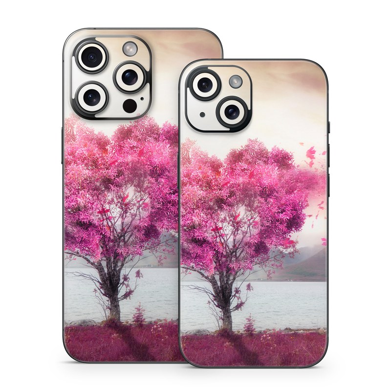 iPhone 15 Series Skin design of Sky, Nature, Natural landscape, Pink, Tree, Spring, Purple, Landscape, Cloud, Magenta, with pink, yellow, blue, black, gray colors