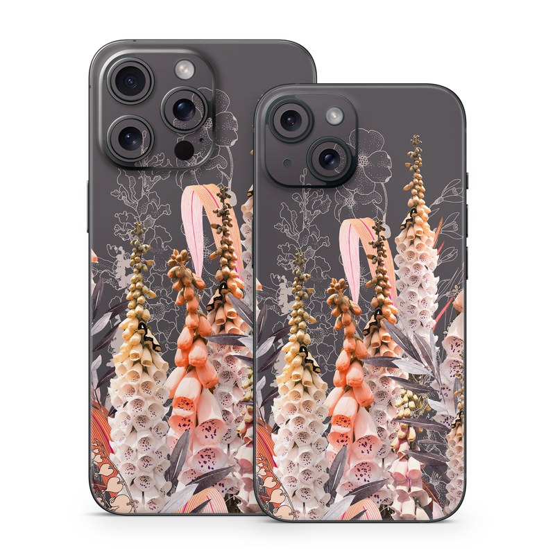 iPhone 15 Series Skin design of Flower, Plant, Foxtail lily, Botany, Plant stem, Illustration, Broomrape, with brown, pink, white, yellow, orange colors