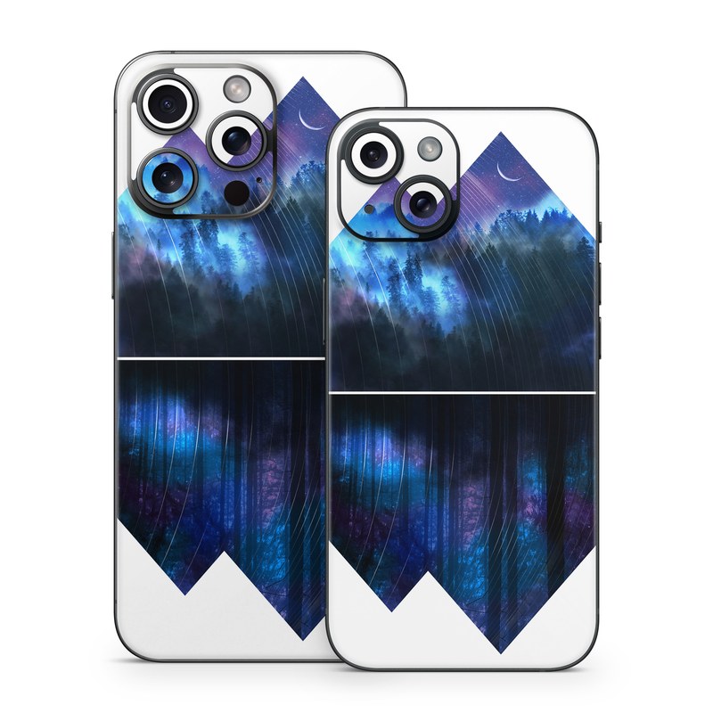 iPhone 15 Series Skin design of Blue, Cobalt blue, Pyramid, Pattern, Electric blue, Design, Fractal art, Sky, Triangle, Space, with white, blue, purple, black colors