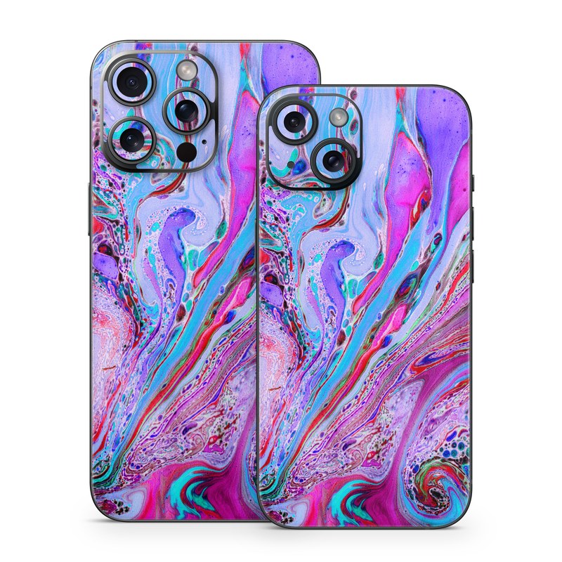 iPhone 15 Series Skin design of Pink, Purple, Pattern, Design, Visual arts, Art, Psychedelic art, Magenta, Acrylic paint, Colorfulness, with pink, purple, blue, green colors