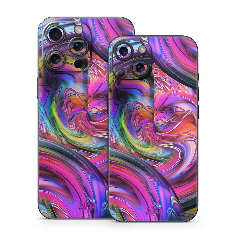 iPhone 15 Series Skin design of Pattern, Psychedelic art, Purple, Art, Fractal art, Design, Graphic design, Colorfulness, Textile, Visual arts, with purple, black, red, gray, blue, green colors