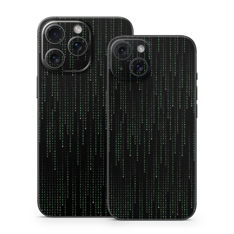 iPhone 15 Series Skin design of Green, Black, Pattern, Symmetry, with black colors