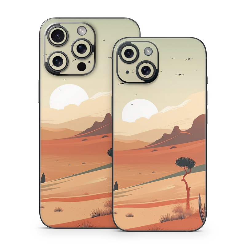 iPhone 15 Series Skin design of Sky, Bird, Ecoregion, Light, Nature, Cloud, Natural environment, Moon, Natural landscape, Biome, with orange, yellow, brown, green, white, black colors