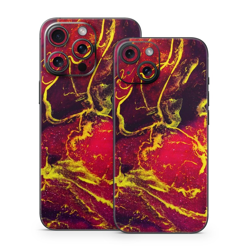 iPhone 15 Series Skin design of Red, Purple, Geological phenomenon, Pattern, Fractal art, Art, Fictional character, Graphics, with red, yellow, black colors