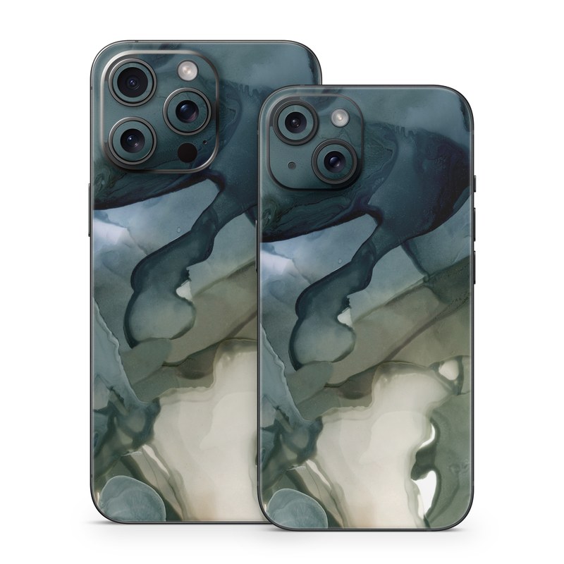 iPhone 15 Series Skin design of Azure, Petal, Organism, Grey, Art, Pattern, Beauty, Painting, Close-up, Tree, with black, blue, green, white colors