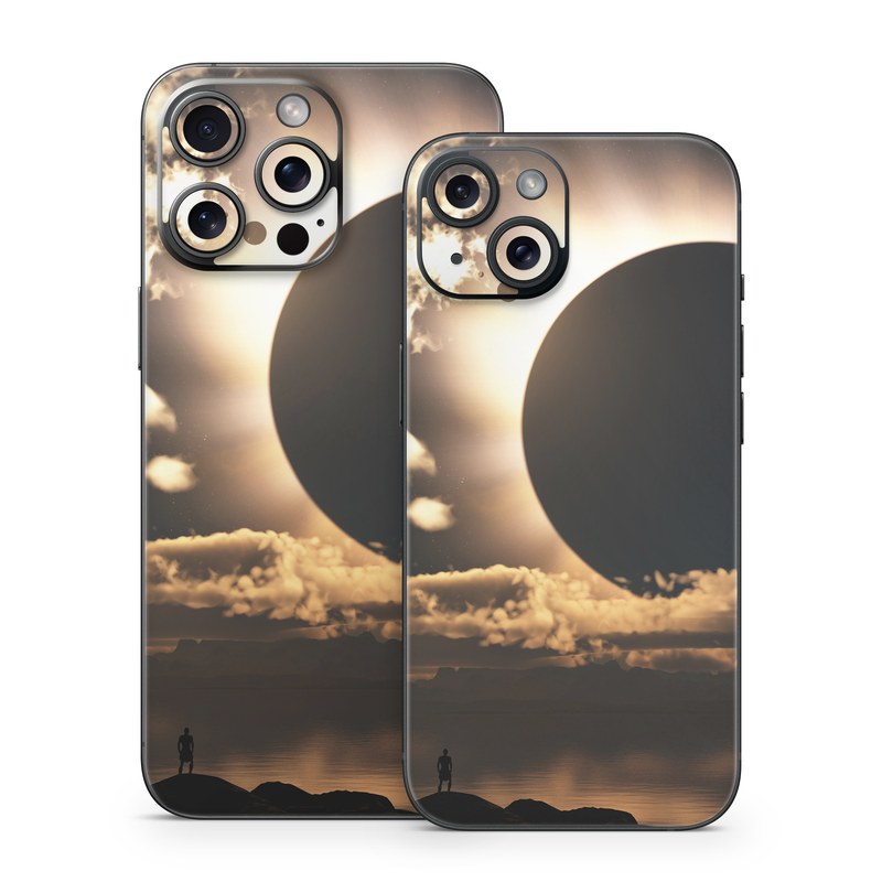 iPhone 15 Series Skin design of Sky, Cloud, Daytime, Eclipse, Atmosphere, Cumulus, Sunlight, Sun, Astronomical object, Celestial event, with black, red, green, gray, pink, yellow colors