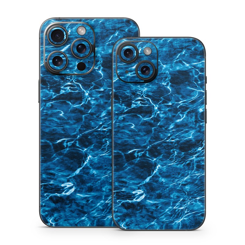 iPhone 15 Series Skin design of Blue, Water, Aqua, Turquoise, Azure, Electric blue, Sky, Pattern, Sea, Ocean, with blue, black colors