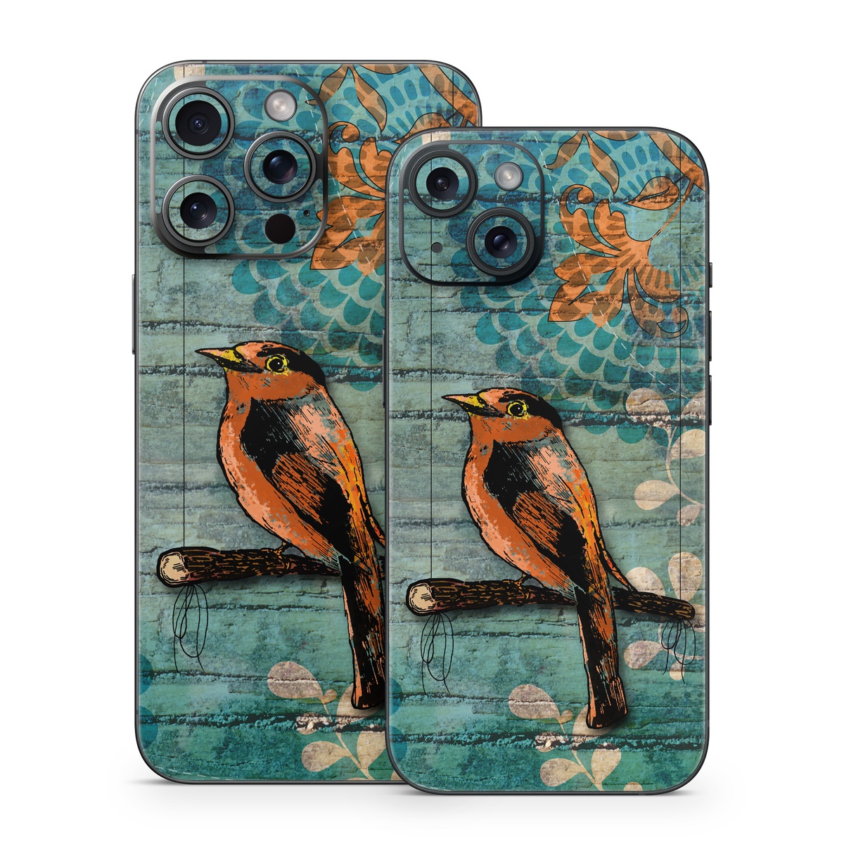iPhone 15 Series Skin design of Bird, Turquoise, Painting, Art, Coraciiformes, Branch, Beak, Wildlife, Perching bird, Illustration, with black, blue, gray, green, red colors