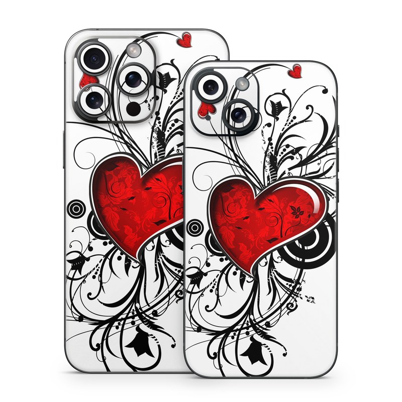 iPhone 15 Series Skin design of Heart, Line art, Love, Clip art, Plant, Graphic design, Illustration, with white, gray, black, red colors