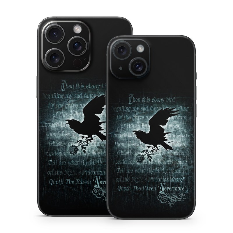 iPhone 15 Series Skin design of Bird, Text, Wing, Graphic design, Darkness, Font, Illustration, Graphics, with black, white, blue colors