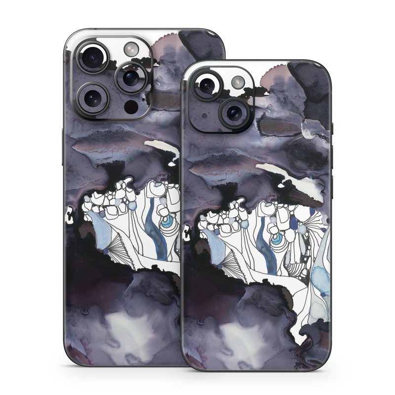 iPhone 15 Series Skin design of Watercolor paint, Illustration, Art, World, Paint, Cg artwork, Drawing, Graphic design, Animation, Rock, with black, purple, white, blue colors