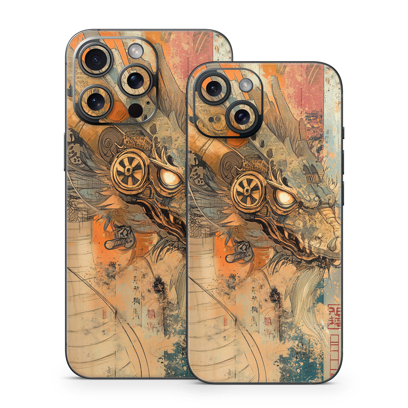 iPhone 15 Series Skin design of Visual arts, Painting, Illustration, Fictional character, CG artwork, Modern art, Graphics, Graphic design, Mythical creature, Art Paint, with yellow, orange, black, gray, red colors