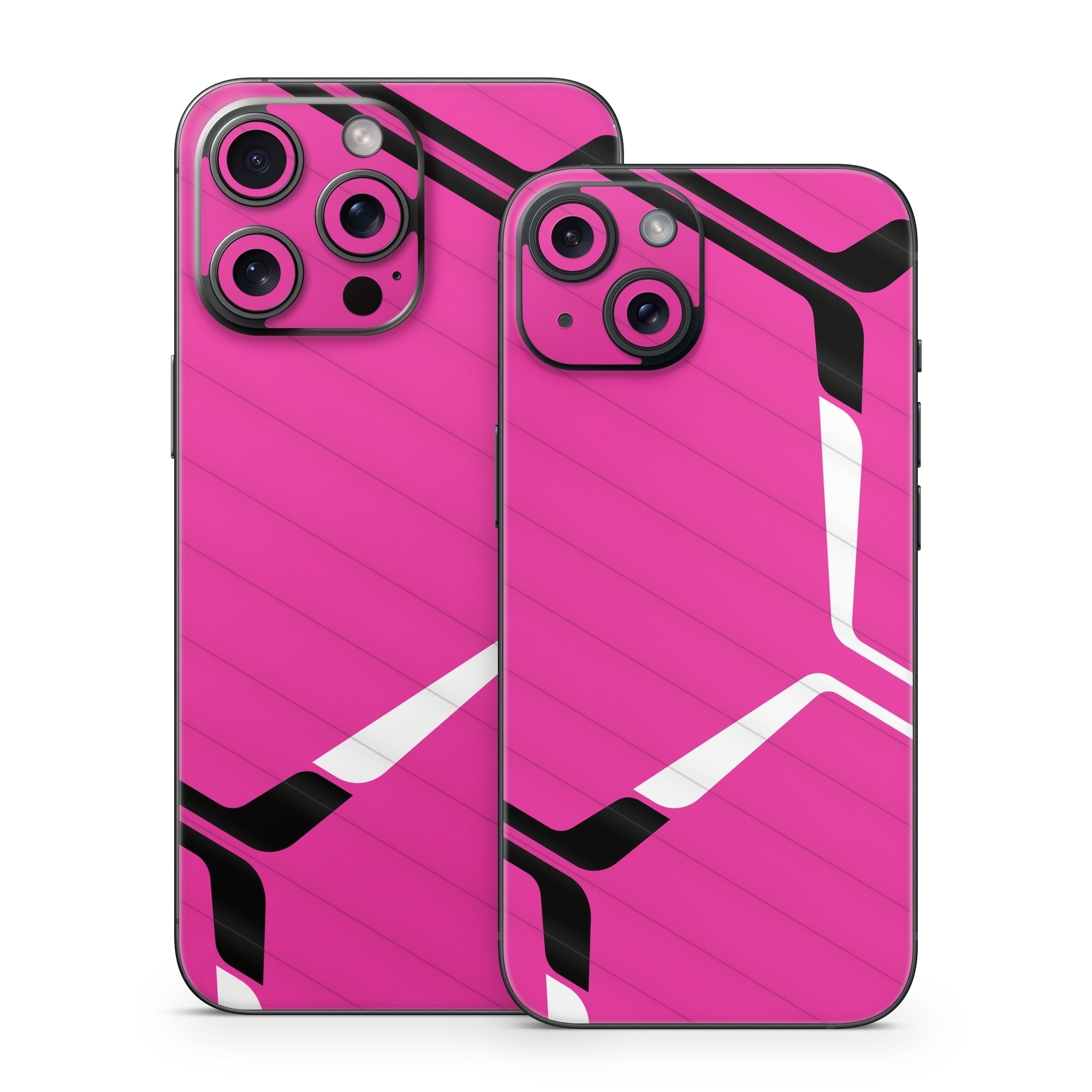 iPhone 15 Series Skin design of Textile, Sleeve, Jersey, Purple, Pink, Violet, Font, Magenta, Material property, Electric blue, with pink, black, white colors