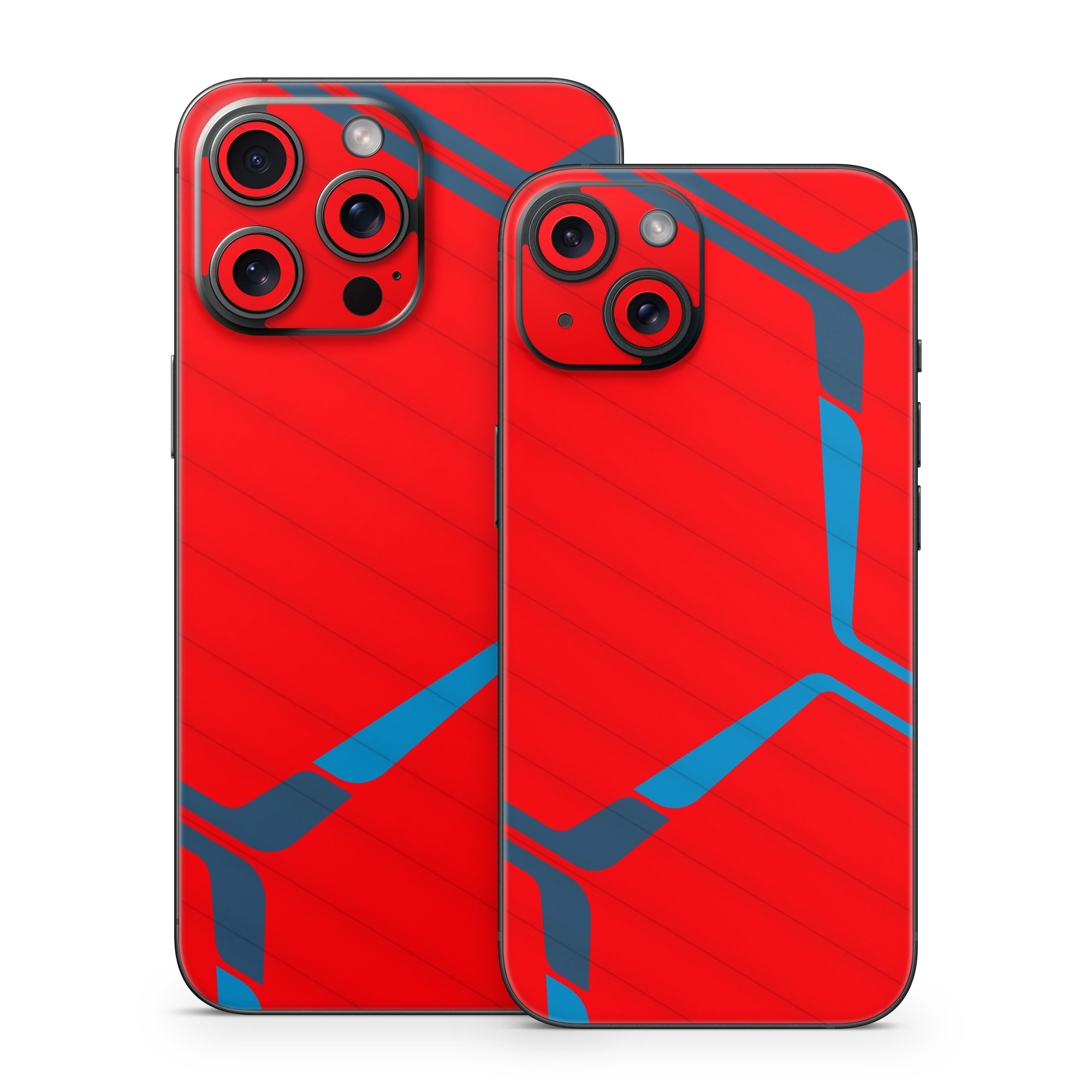 iPhone 15 Series Skin design of Triangle, Font, Rectangle, Tints and shades, Magenta, Electric blue, Pattern, Parallel, Symmetry, Carmine, with red, blue colors