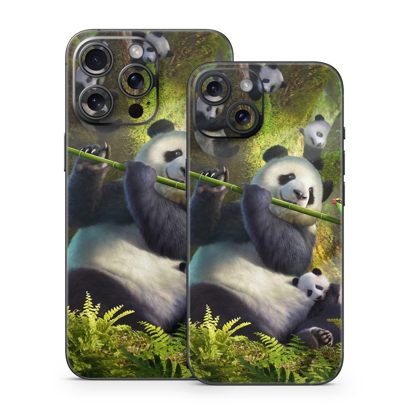iPhone 15 Series Skin design of Plant, Organism, Grass, Adaptation, Terrestrial animal, Painting, People in nature, Art, Beak, Panda, with white, black, brown, green, gray, yellow colors