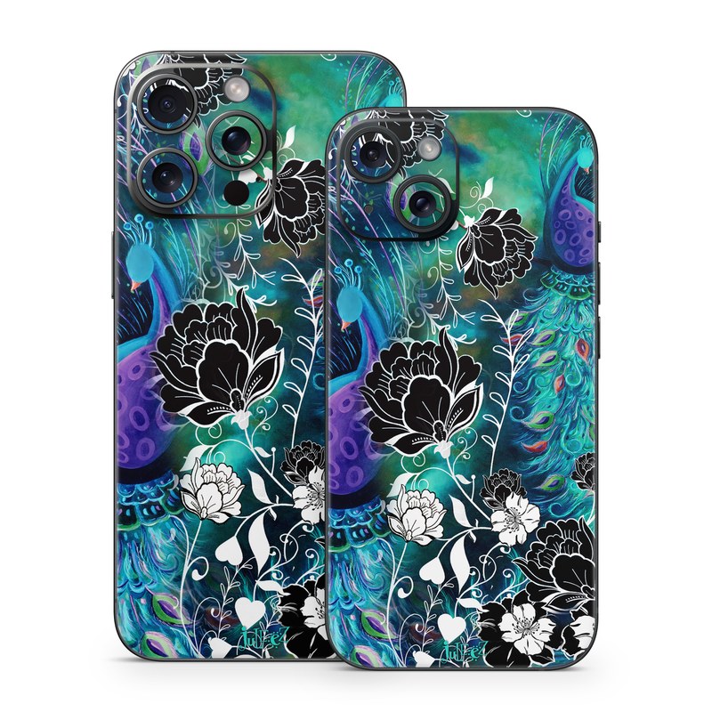 iPhone 15 Series Skin design of Pattern, Psychedelic art, Organism, Turquoise, Purple, Graphic design, Art, Design, Illustration, Fractal art, with black, blue, gray, green, white colors